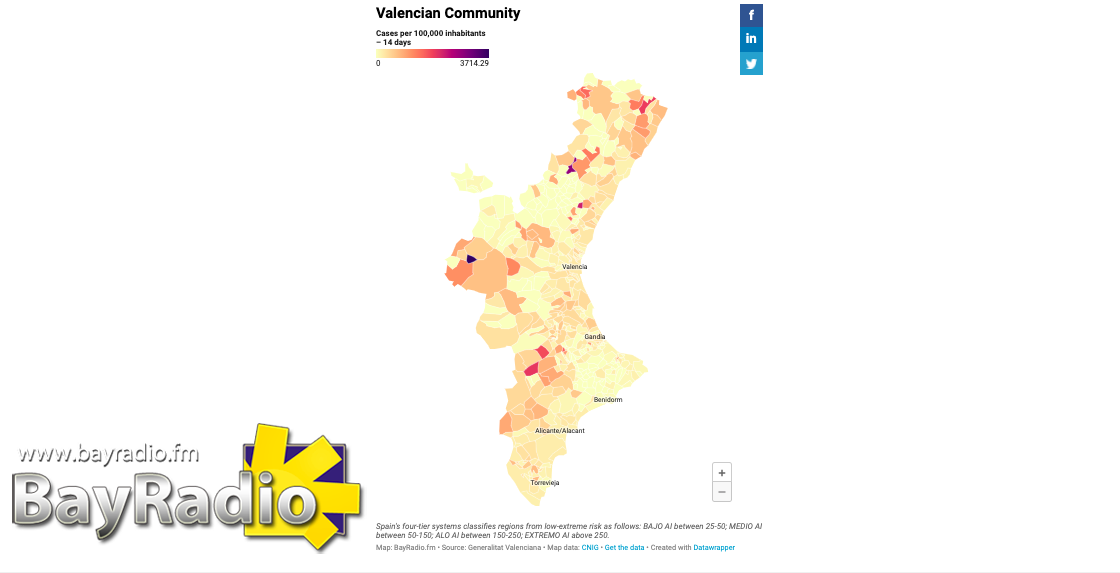 Map COVID-19 coronavirus statistics valencian community