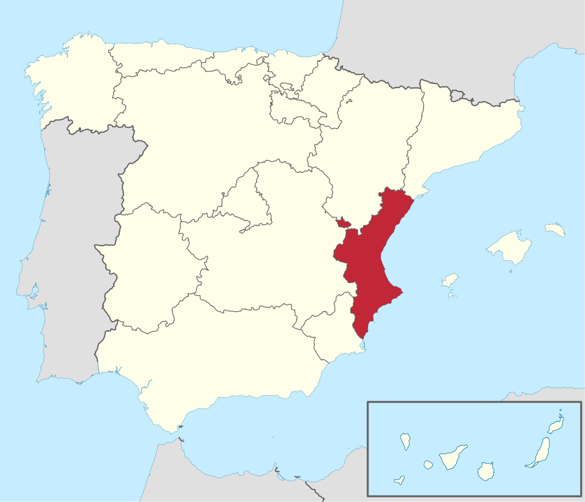 1200px Comunidad Valenciana In Spain (including Canarias).svg