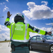 Guardia Civil, Spanish Road Traffic Police, Stopping A Car On The Roadside.