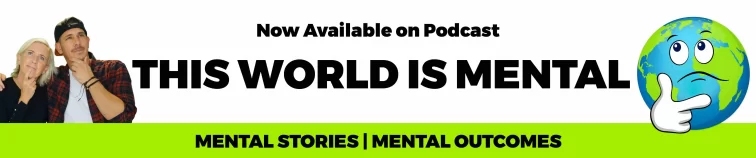 robby thompson and francesca stutely featured on branded artwork for the podcast This World is Mental